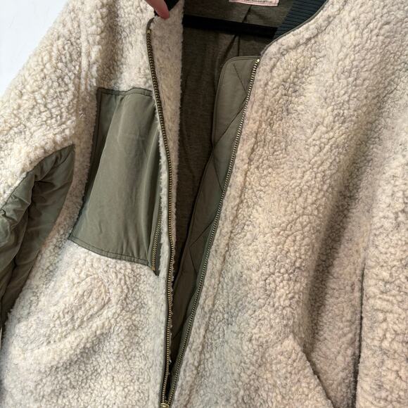 Free People We The Free Women's Rivington Sherpa Jacket Fleece Cream Green Small - Picture 9 of 9